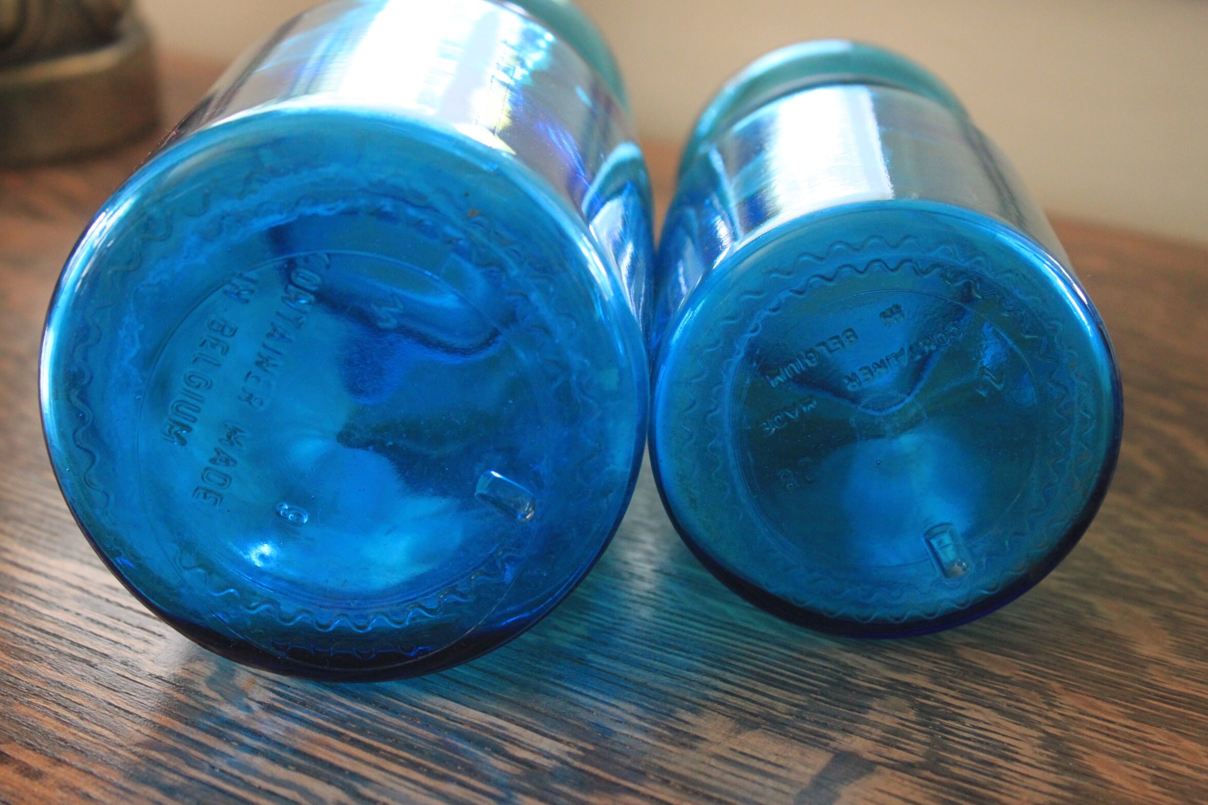 Vintage Belgium Blue Glass Containers Apothecary Jars