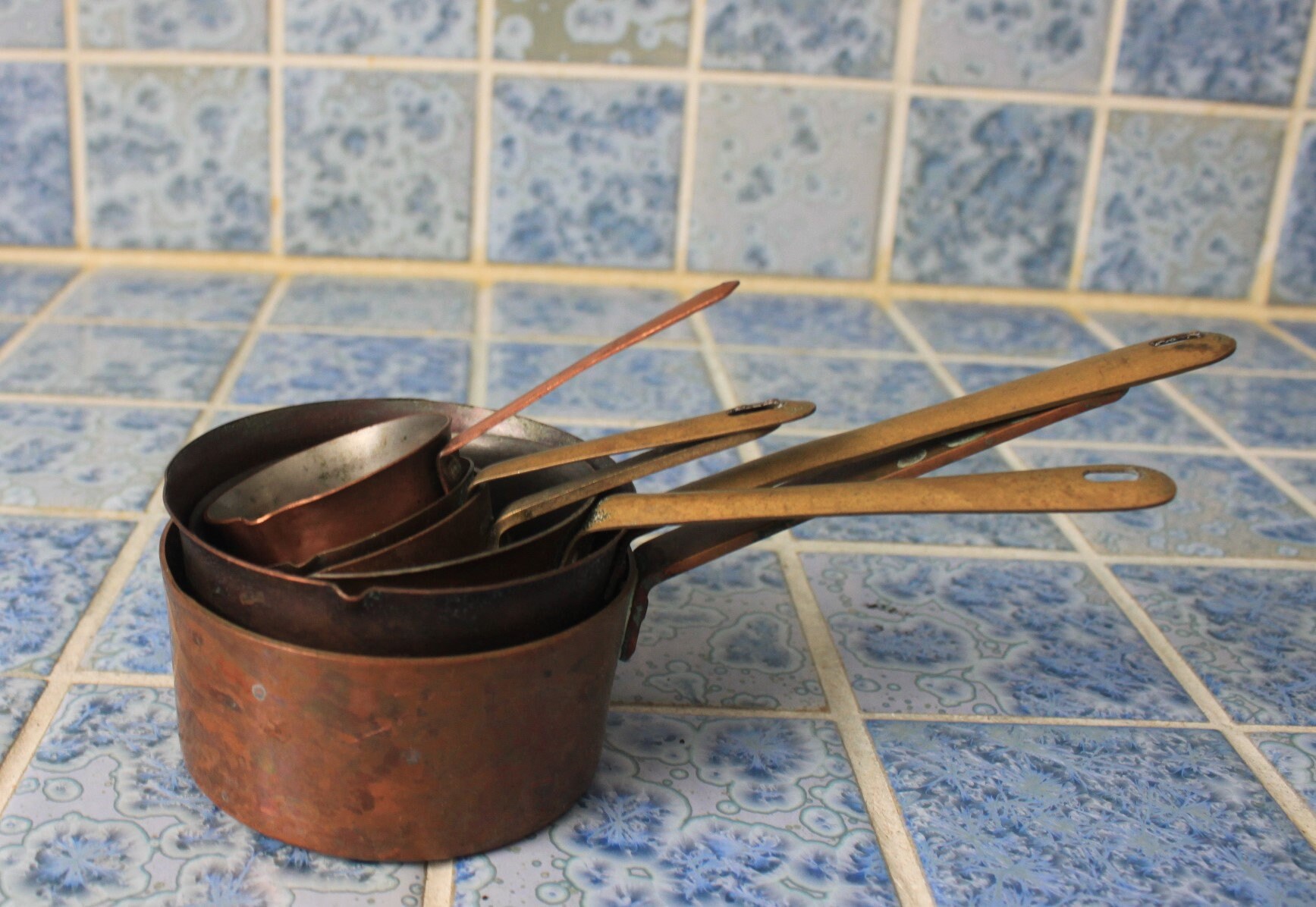 Copper measuring cups, vintage copper, rustic decor copper, rustic