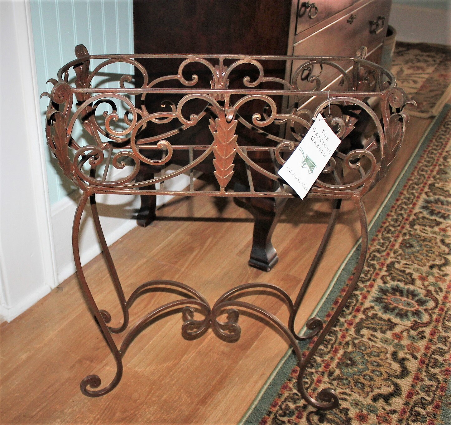 Plant Stand Rectangular Cast Iron Rustic Style Antique Bronze Finish