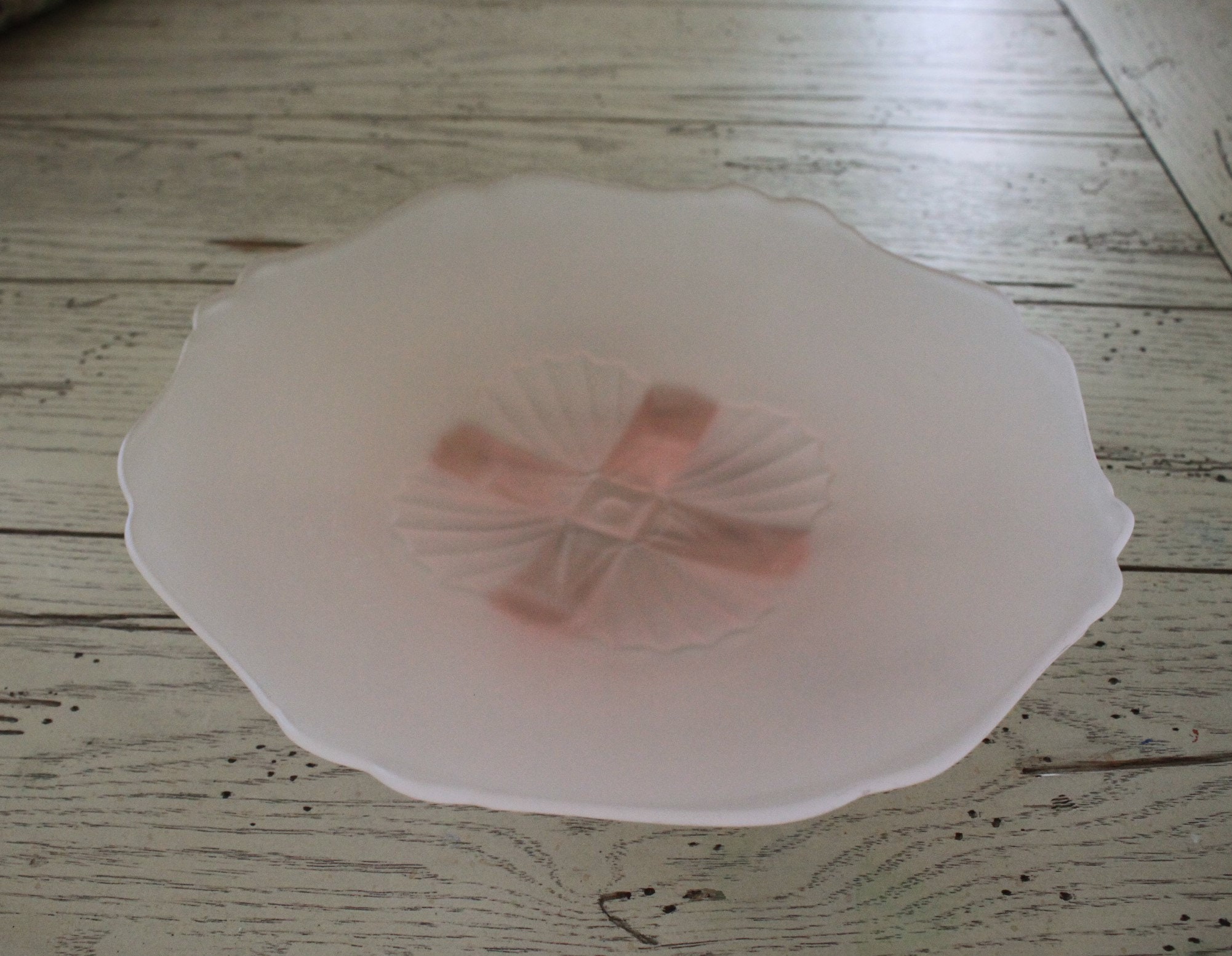 Lancaster Glass Co Hand Painted Satin Glass Shallow Bowl