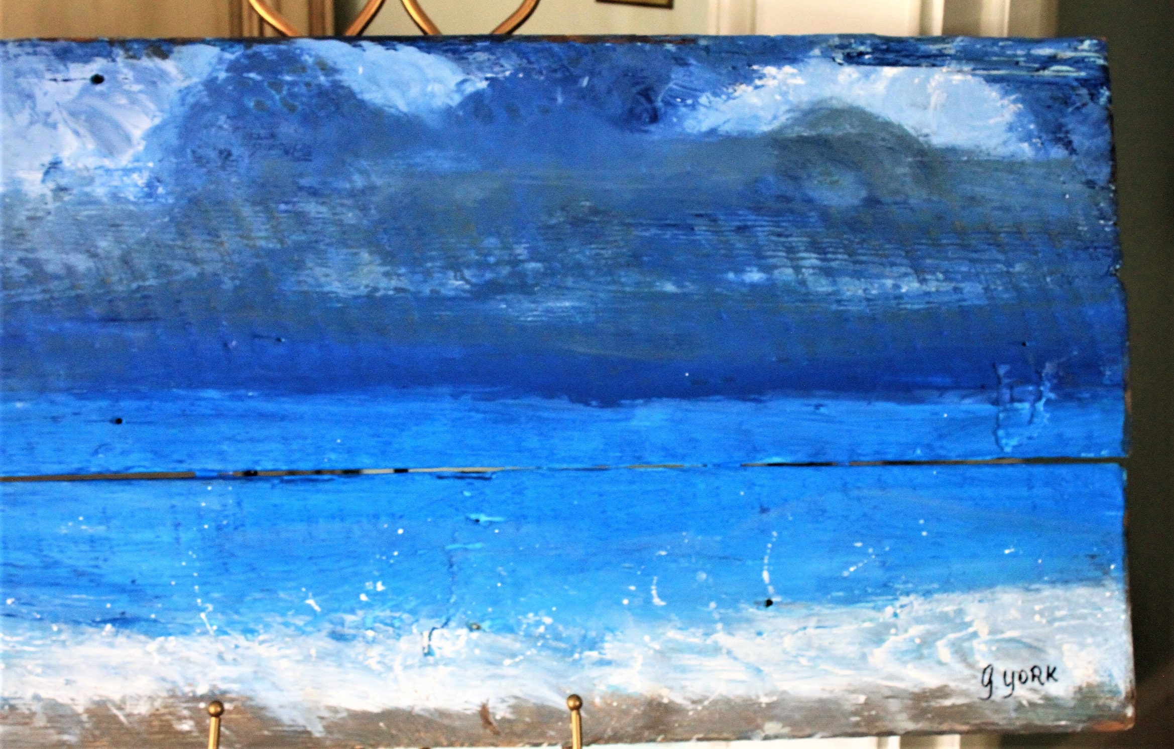 Reclaimed Wood Wall Art seascape ocean beach. Original Hand Painted
