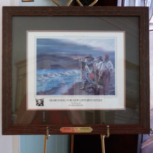 A signed shops print of the famous pirate “Looking for New opportunities , also known as the Rainmaker by Rick Reeves