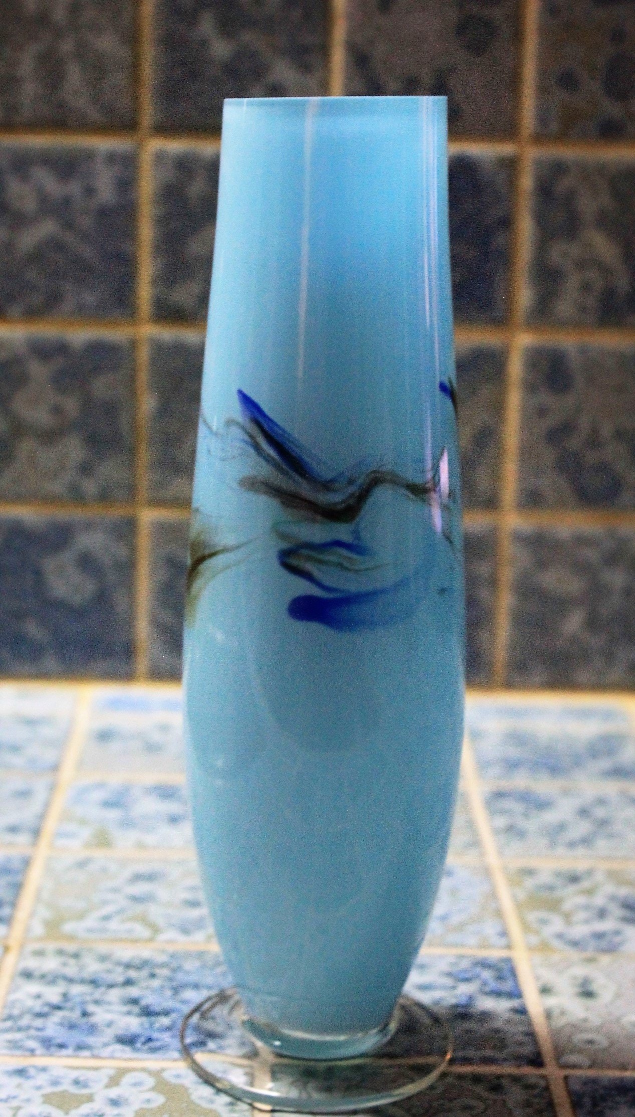 retro vintage 70s Snowflakes blue glass vases by Dalian Glass retro vintage 70s snowflakes blue glass