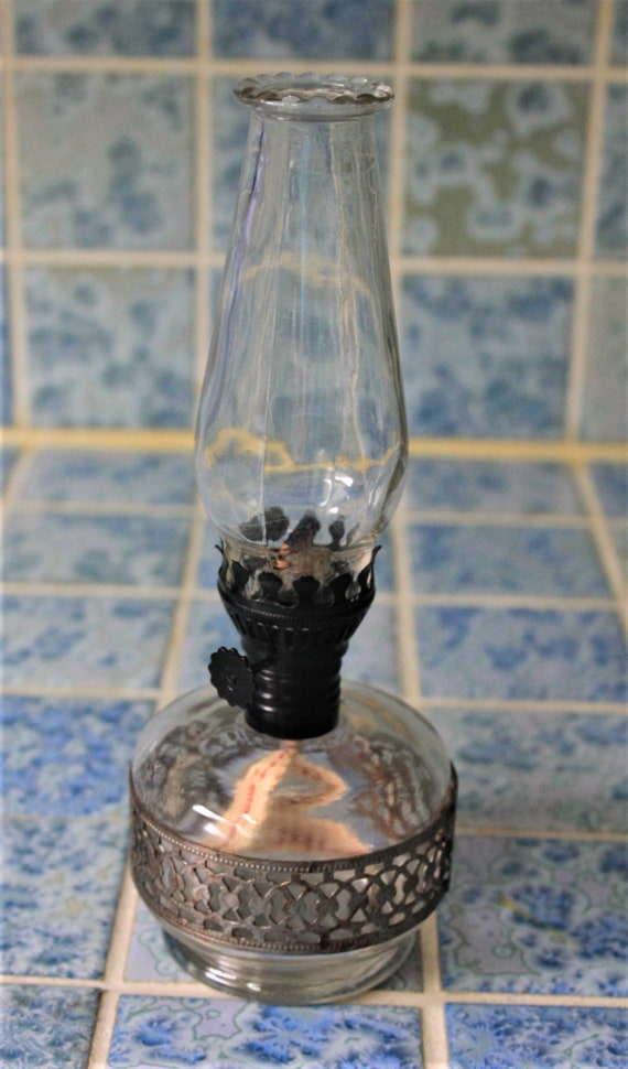 Vintage Oil Lamp Decorative Oil Lantern Pewter Colored Band 8 Etsy