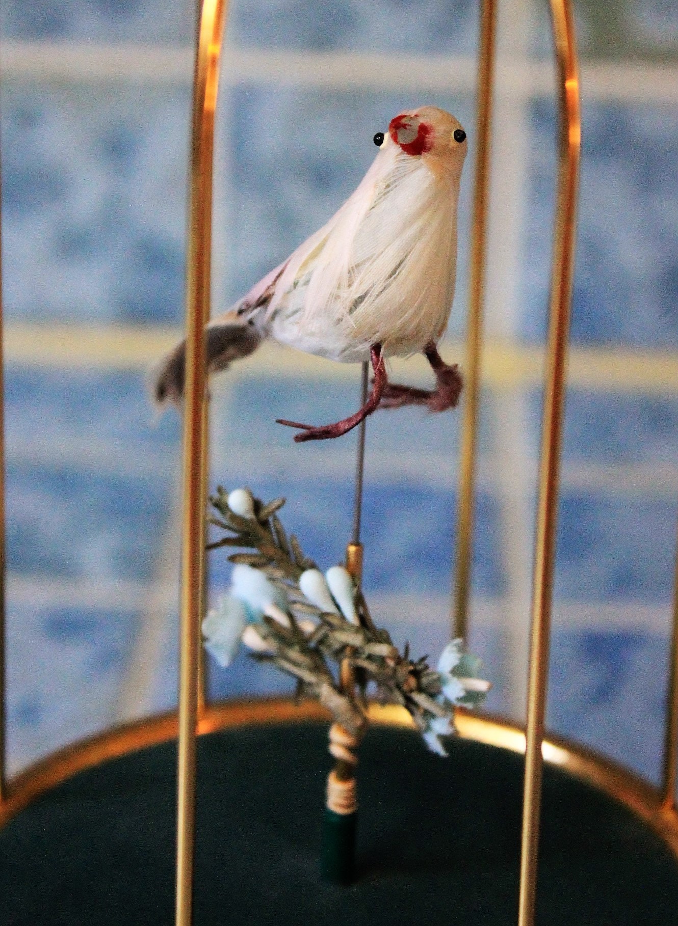 Vintage singing bird cage music box Capodimonte style porcelain model