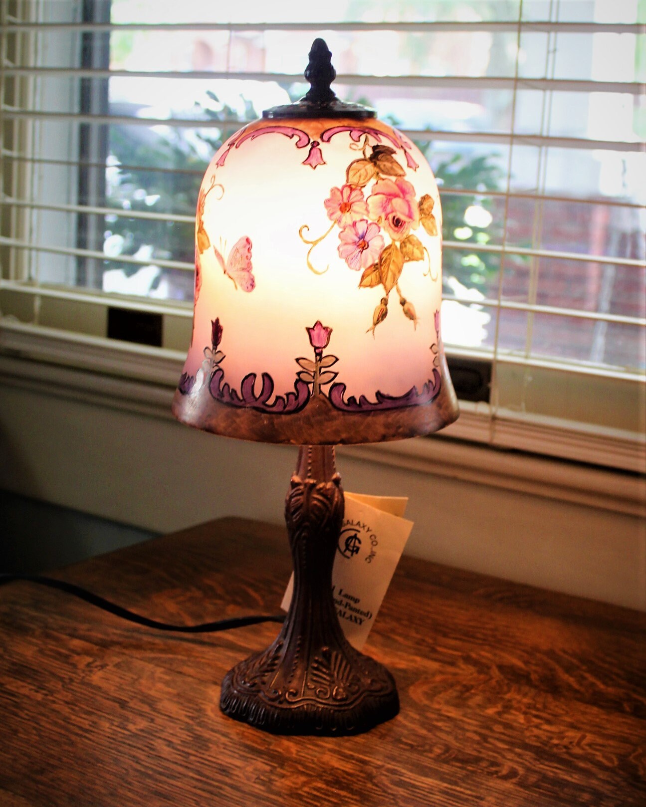 Vintage Boudoir Lamp Hand Painted Shade and Base, hand painted lamp