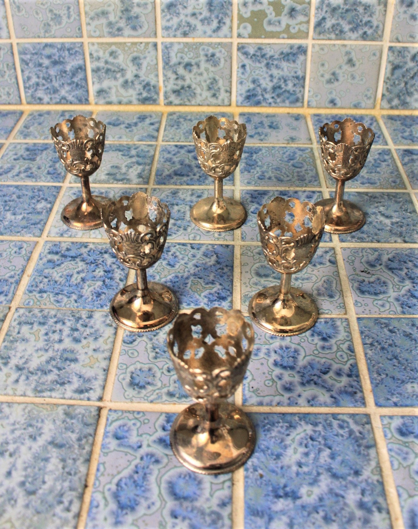 Vintage 6 silver plated cordial glasses