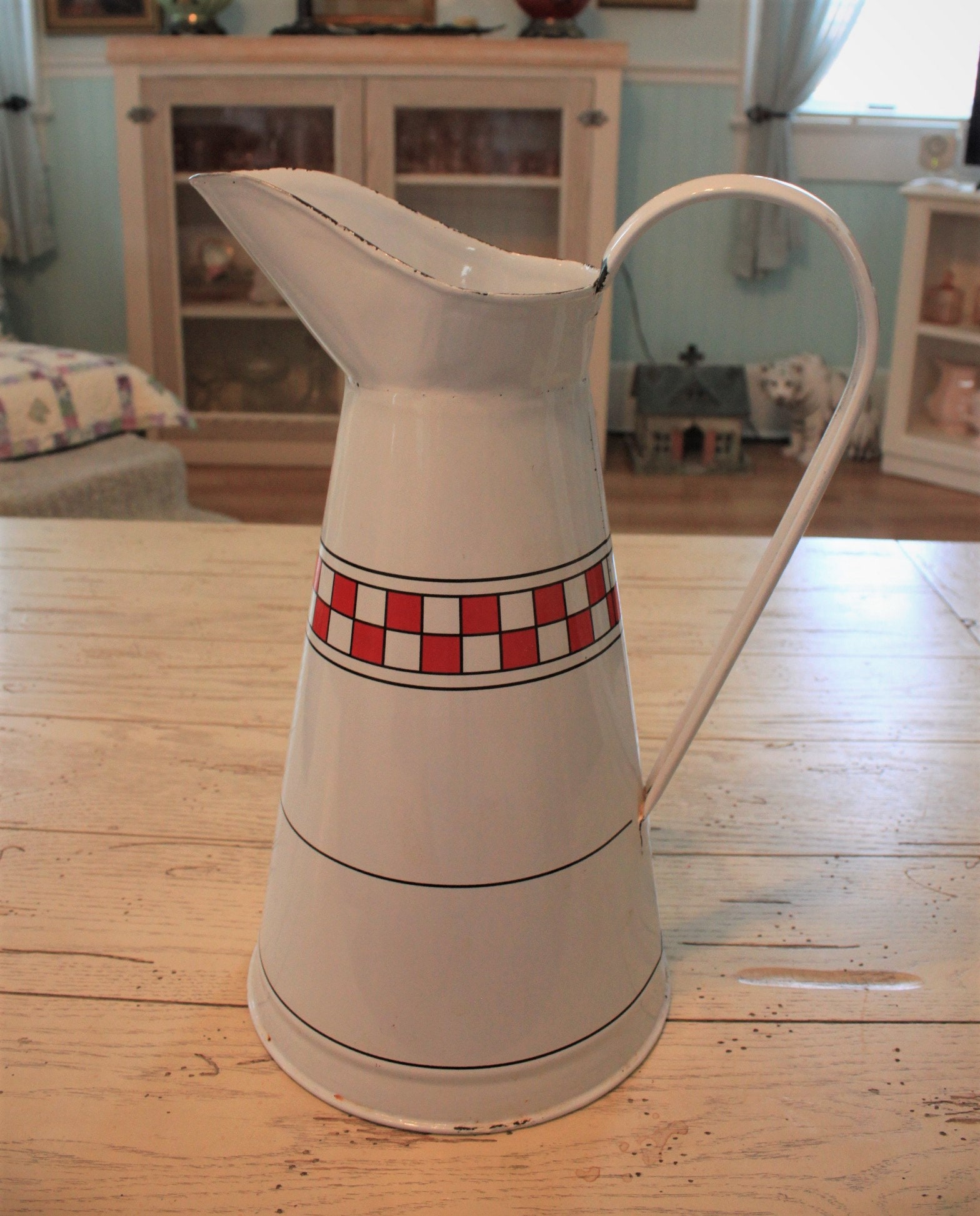 French Style Country Primitive Jug Rustic Metal Pitcher Flower Vase