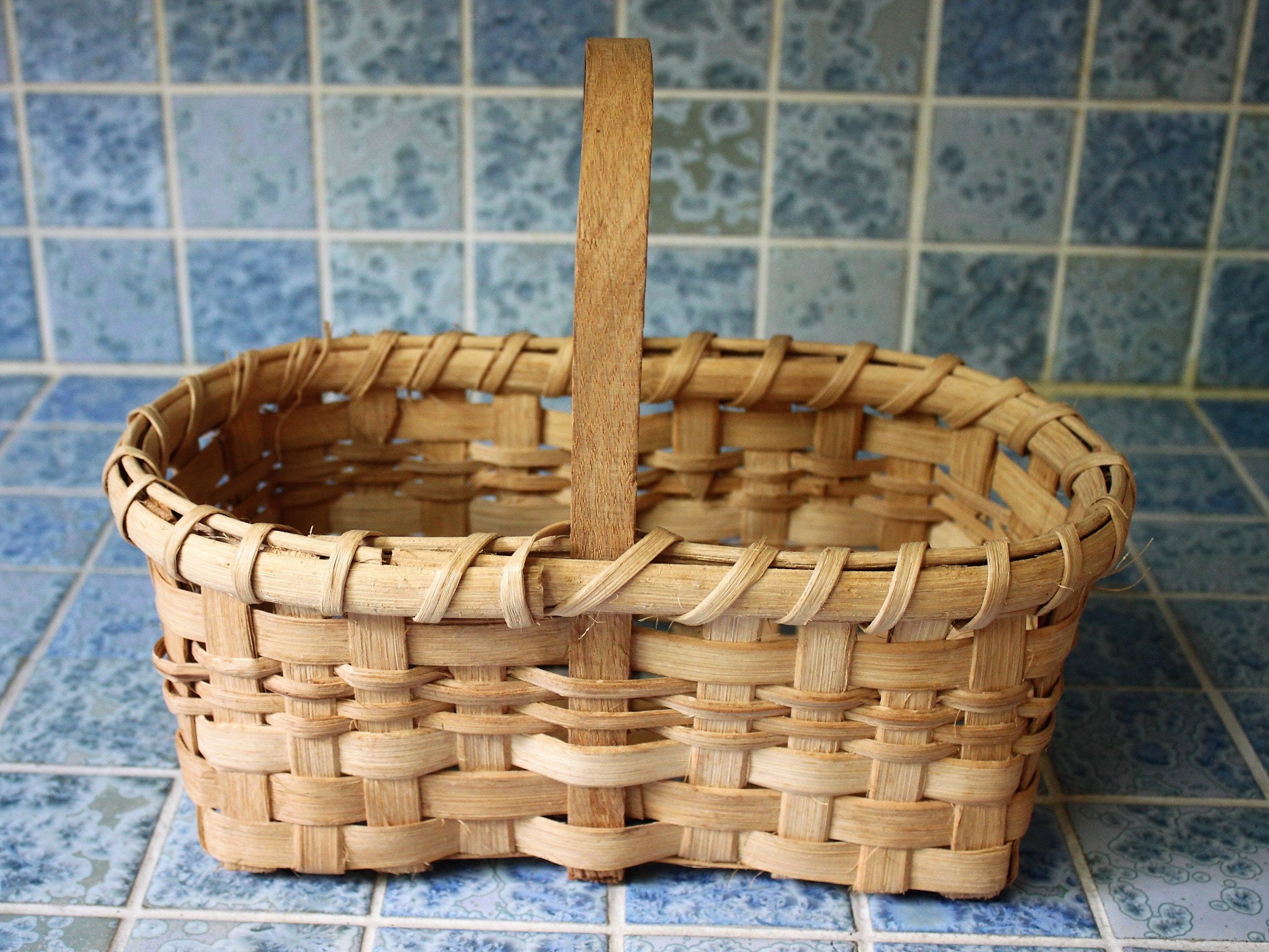 Vintage Split White Oak Basket Rectangular with Handle