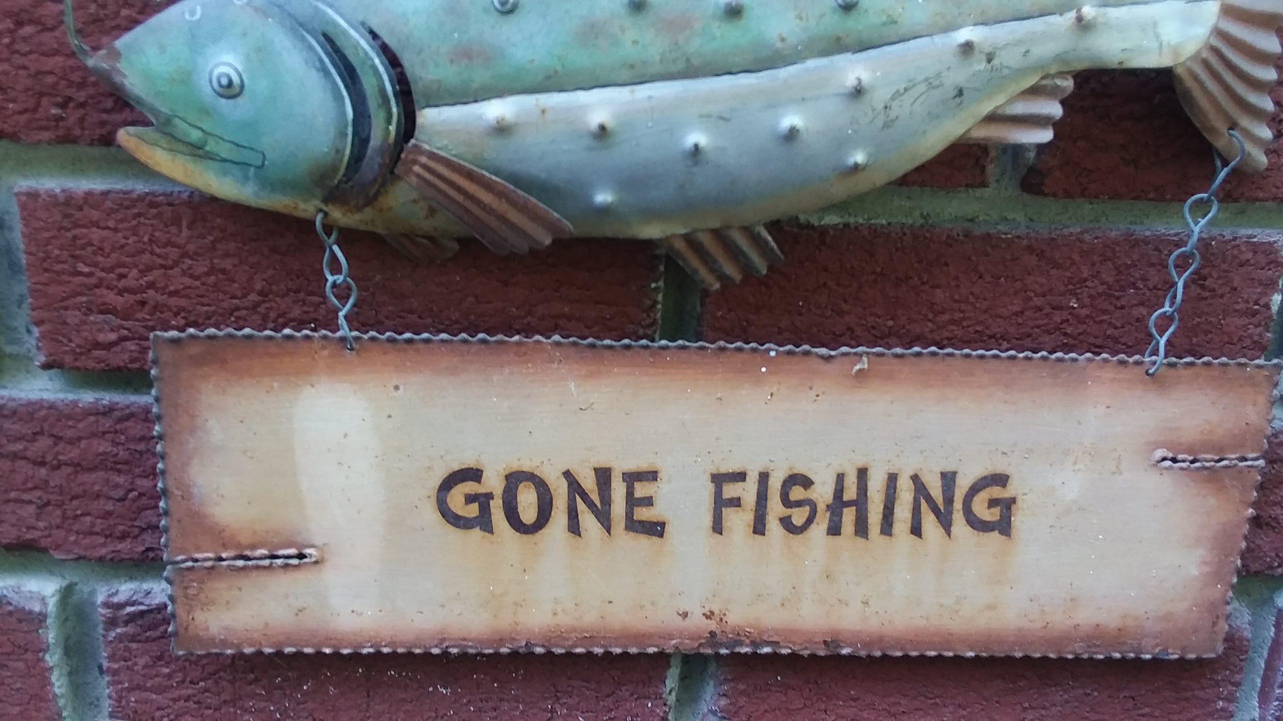Vintage Gone Fishing Metal Sign, Lake House, Cabin or beach Fishing