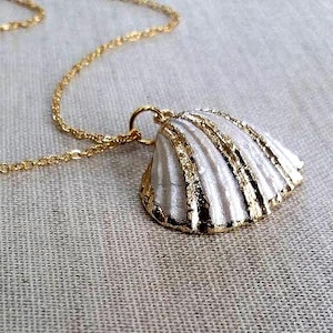 Gold Tipped Seashell Necklace: 24k Gold Plated Chain, Beach Wedding Jewelry