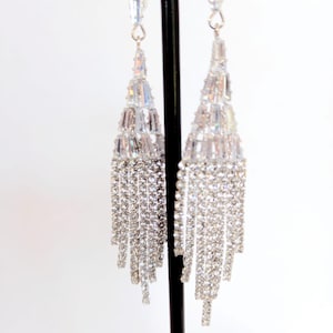 Long Rhinestone Dangle Earrings: Elegant Statement Jewelry. Costume Jewelry