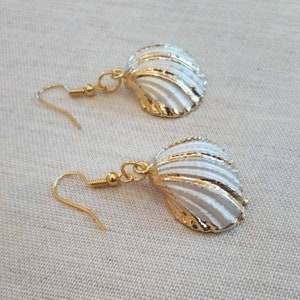 Gold Plated Seashell Earrings: Real Shell, Beach Wedding, Costume Jewelry