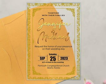 Gold Invitation Luxury, Gold Frame Wedding Card, Birthday Quinceanera Party Clear Invitations