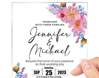 Wedding Invitation Floral Acrylic Invitation Luxury, Wedding Card, Birthday Quinceanera Party Clear Invitations