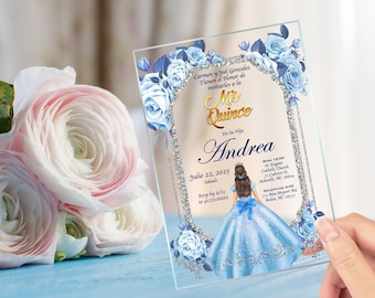 Baby Blue Dress Quinceanera Invitation, Sweet 15, Sweet 16, XV Años, Princess Theme, Birthday, Quince Anos Clear Acrylic