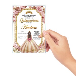 Rose Gold Dress, Quinceanera, xv anos, 15 anos,mis quince, Clear Glass Invitation, quince anos