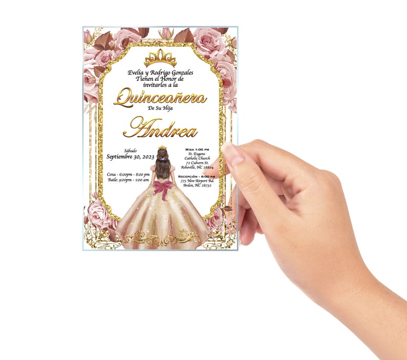 Rose Gold Dress, Quinceanera, xv anos, 15 anos,mis quince, Clear Glass Invitation, quince anos