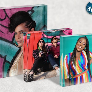 Photo Block Glass Cube Frames, Custom Photo Gift Clear Acrylic Block 0.8 inch thick Desk Name Stand Company Logo Office Gift