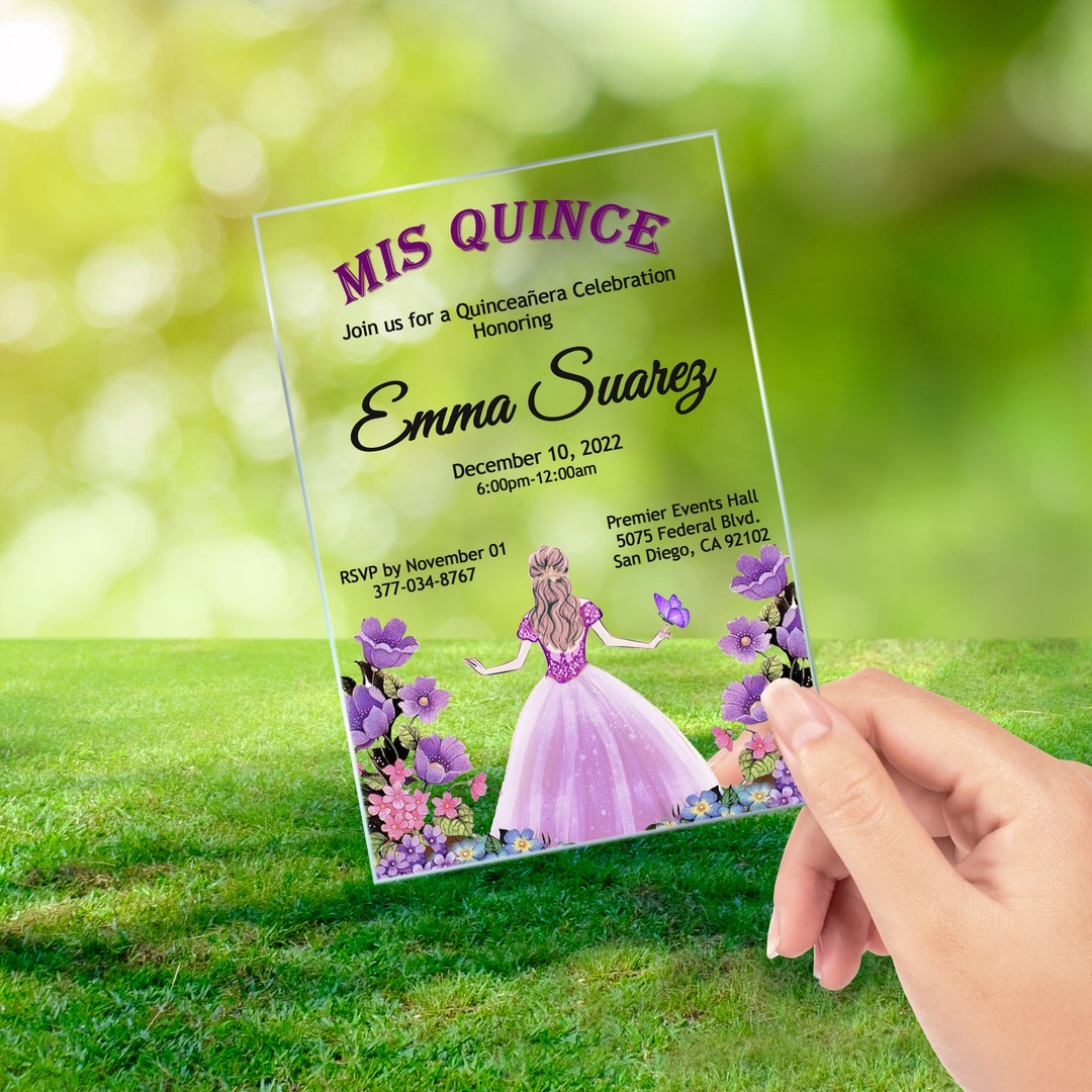 Quinceanera Invitation , Lilac Dress Purple Flowers Invitation Designs