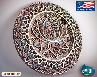 Mandala muurkunst Lotus-mandala houten yoga decor boho boho kunst aan de muur gelaagde muur decor gemaakt in de VS Perfect cadeau voor Valentijnsdag