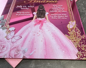 Pink Mirror Quinceanera Luxury Invitation ,  Quince Anos,  Mis Quince, Sweet 15, Sweet 16, XV Anos, 15 Anos