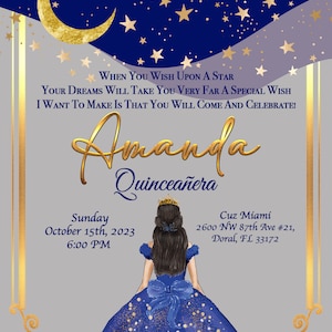 Convite Quinceañera Tema Starry Night, Acrílico Transparente, Mis Quince, Sweet 15, XV Años, Sweet 16, Aniversário, Texto Personalizado