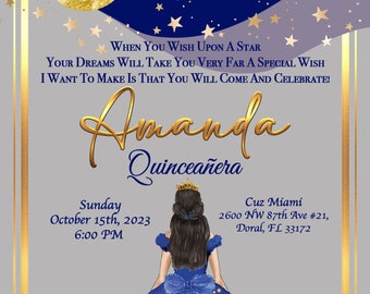 Starry Night Theme Quinceañera Invitation , Clear Acrylic, Mis Quince, Sweet 15, XV Años, Sweet 16, Birthday Invitation, Custom Text