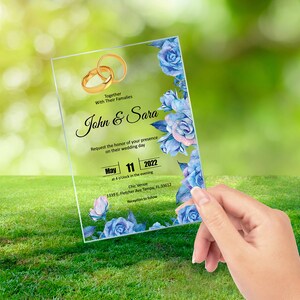 Wedding Invitation , Blue Flowers Invitation Designs, Birthday Quinceanera Party Clear Invitations
