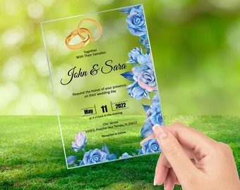 Wedding Invitation , Blue Flowers Invitation Designs, Birthday Quinceanera Party Clear Invitations