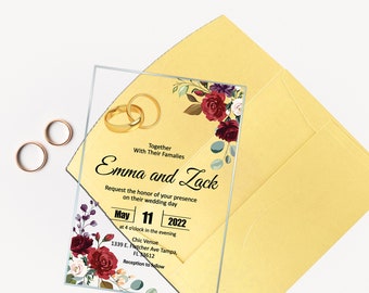 Wedding Invitation , Red Rose Invitation Designs, Birthday Quinceanera Party Clear Invitations