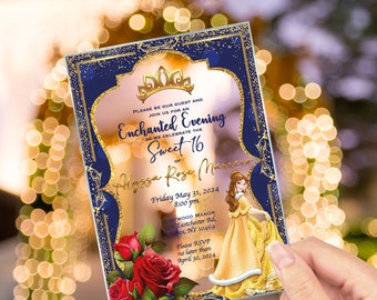 Beauty and the Beast Theme Quinceañera Invitation, Clear Acrylic, Mis Quince, Belle Dress, Sweet 15, XV Años, Custom Text