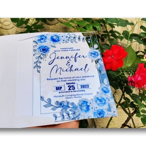 Wedding Invitation , Soft Blue Rose Invitation Designs, Birthday Quinceanera Party Clear Invitations