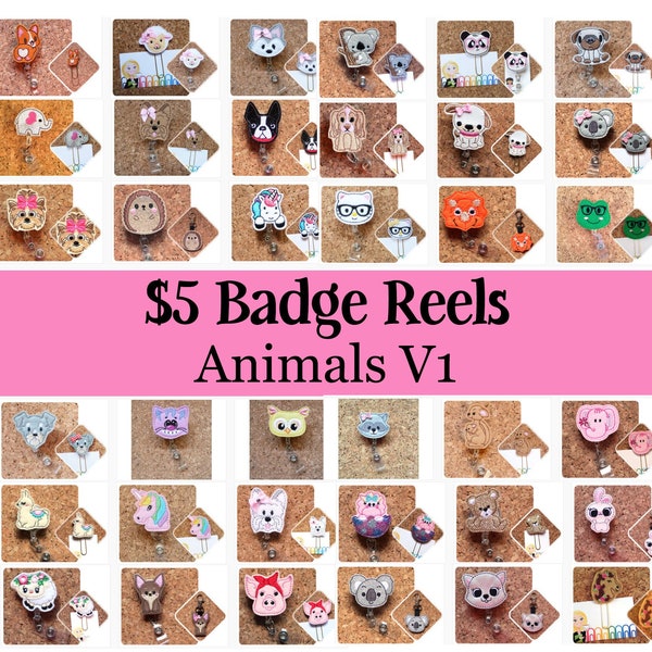 Animal Badge Reel ID Holder, Dog, Cat, Panda, Pig, Elephant, Dino, Cow, Unicorn, Bird, Frog, Koala, retractable with your choice of design