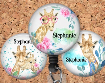 Giraffe Badge Reel, Personalized Retractable ID Holder, Lanyard, Badge Holder, ID Card Holder, Carabiner, N1037