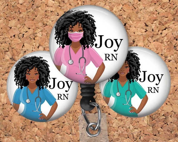 Black Nurse Badge Reel, Personalized Retractable ID Holder, African American  Customized Lanyard, Carabiner, Stethoscope, N1070 