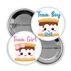 S'mores Gender Reveal Pins: Team Girl, Team Boy Party Favors, Grahams and Marshmallows