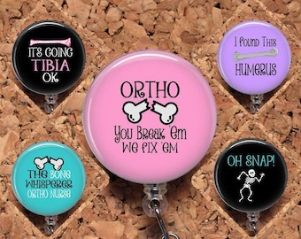 Orthopedic Badge Reel ID Holder, Lanyard, Carabiner, Ortho Bone B1004