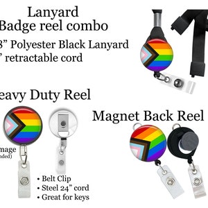 Inclusive Pride LGBTQ Flag Badge Reel Retractable ID Holder, Lanyard Carabiner Heavy Duty and Premium, Yoke Tag, Rainbow 8266 image 3