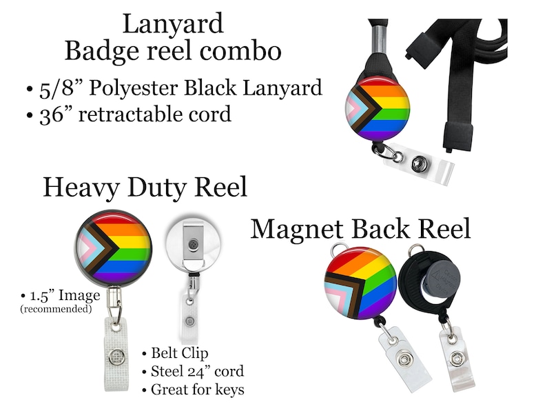 Inclusive Pride LGBTQ Flag Badge Reel Retractable ID Holder, Lanyard Carabiner Heavy Duty and Premium, Yoke Tag, Rainbow 8266 image 3