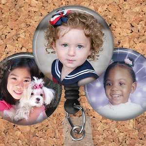 CUSTOM PHOTO Badge Reel, Personalized with your own Photo, Lanyard, Badge Clip, Carabiner,  ID Holder Retractable