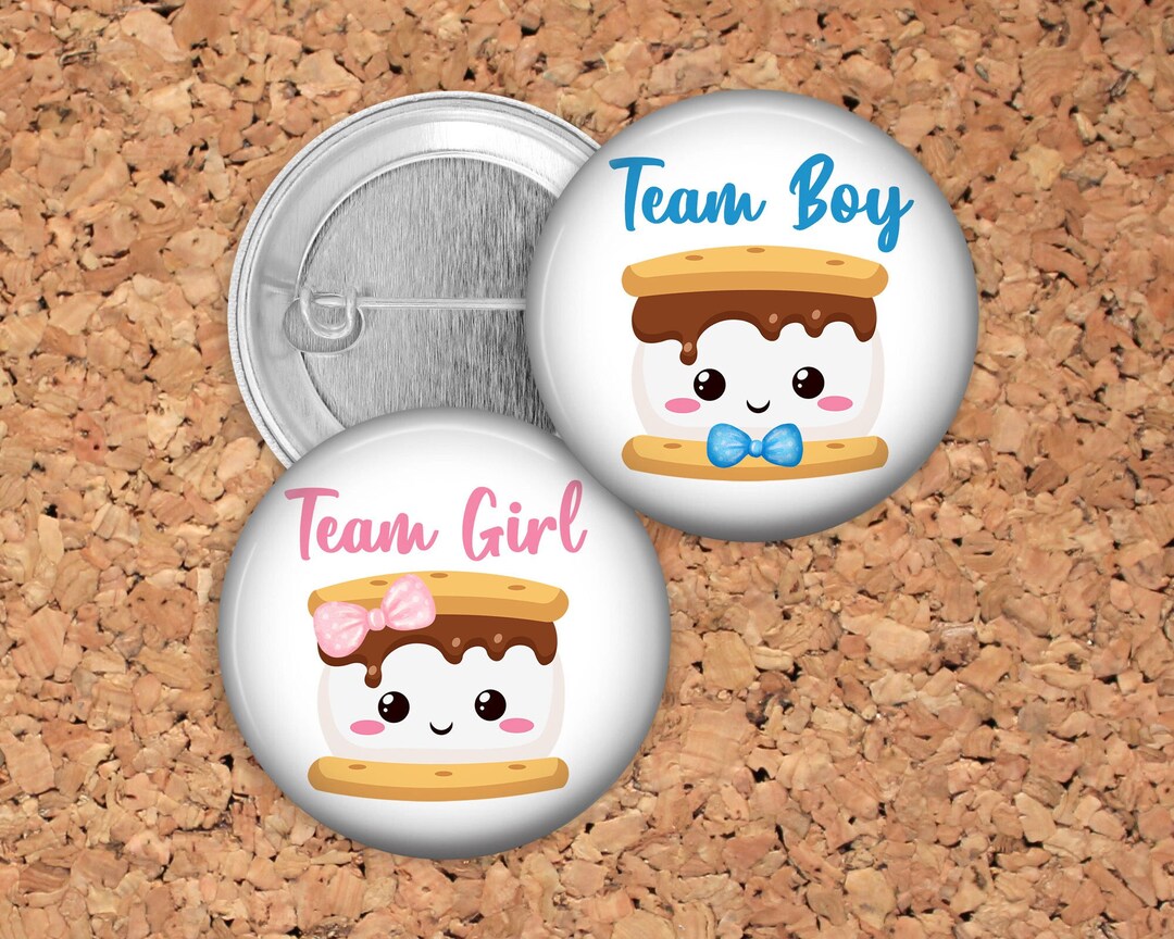 S'mores Gender Reveal Pins With Team Girl and Team Boy. Perfect for a