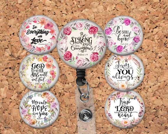 Bible Verse Badge Reel, Retractable ID Holder, Inspirational Lanyard, Badge Pull, Card Holder, Carabiner (16 Design Choices) B1000