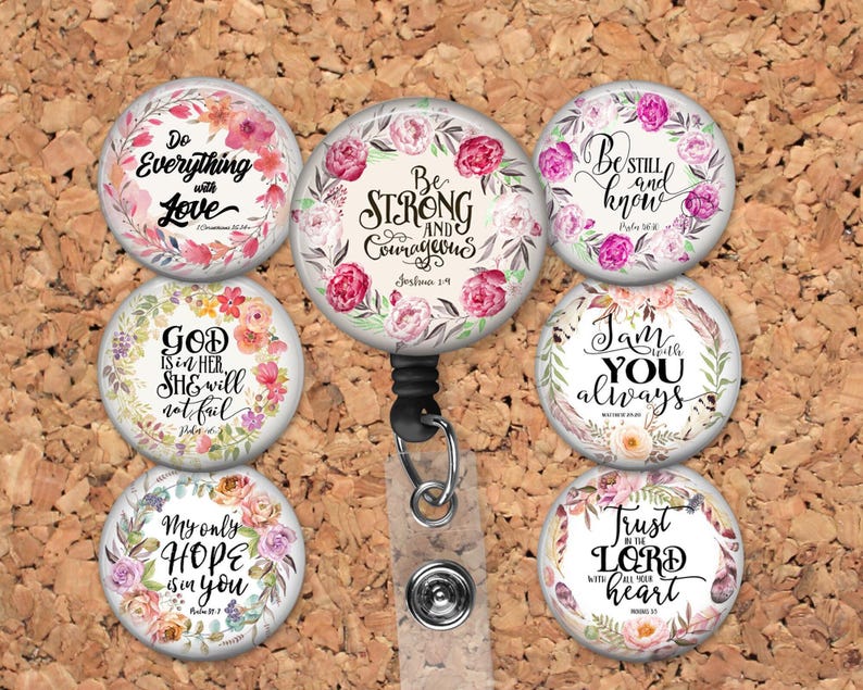 Bible Verse Badge Reel, Retractable ID Holder, Inspirational Lanyard, Badge Pull, Card Holder, Carabiner (16 Design Choices) B1000 image 1