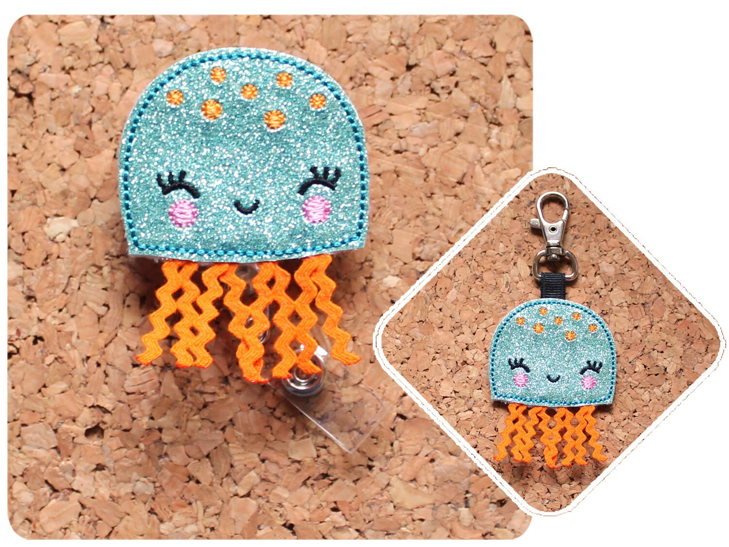 Glitter Jellyfish Badge Reel, Summer ID Badge Reel,  Blue Vinyl Badge…