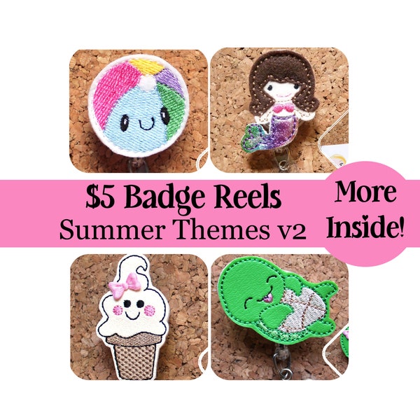 Badge Reel ID Holders, retractable with your choice of design, Summer themes and Animals, Super cute felt and vinyl reels, Gifts for her