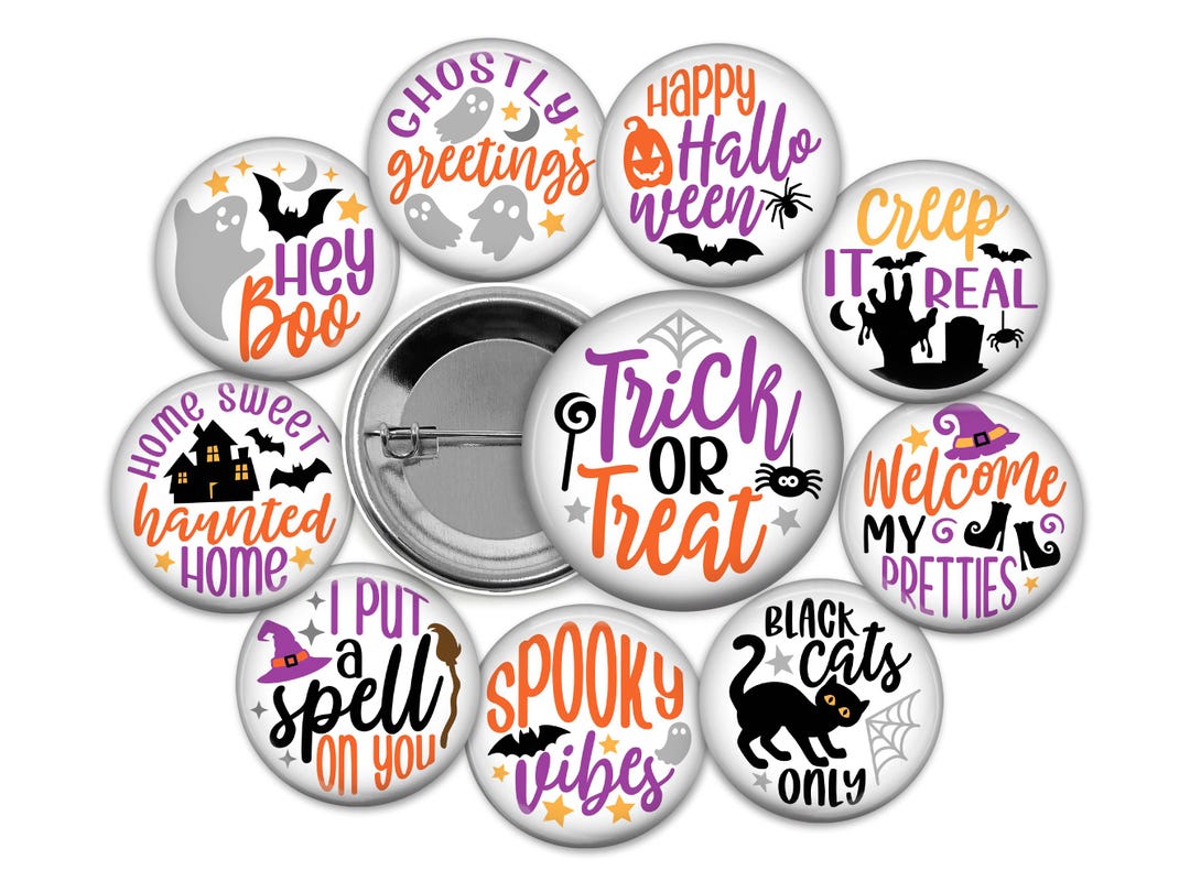 Halloween Button Set – Spooky Ghost Witch Cat Pins or Flatbacks - Etsy