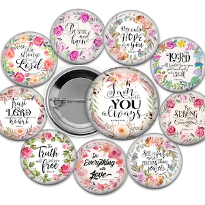 Christian Scripture Button Set – Floral Bible Verse Pins, Inspirational Faith Gifts, Religious Accessories, Christian Women’s Gifts