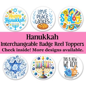Bobines de badges interchangeables Hanukkah, surmatelas pour badges, surmatelas design au choix. Échangez-les facilement et économisez. 'Hanoucca 8478