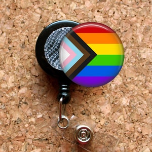 Inclusive Pride LGBTQ Flag Badge Reel Retractable ID Holder, Lanyard Carabiner Heavy Duty and Premium, Yoke Tag, Rainbow 8266 image 6